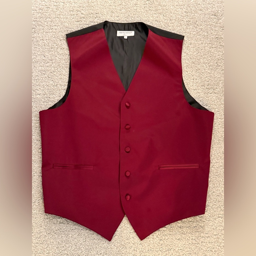 Vesuvio Napoli In Italy Formal Vest Wedding Prom Burgundy Maroon Size L